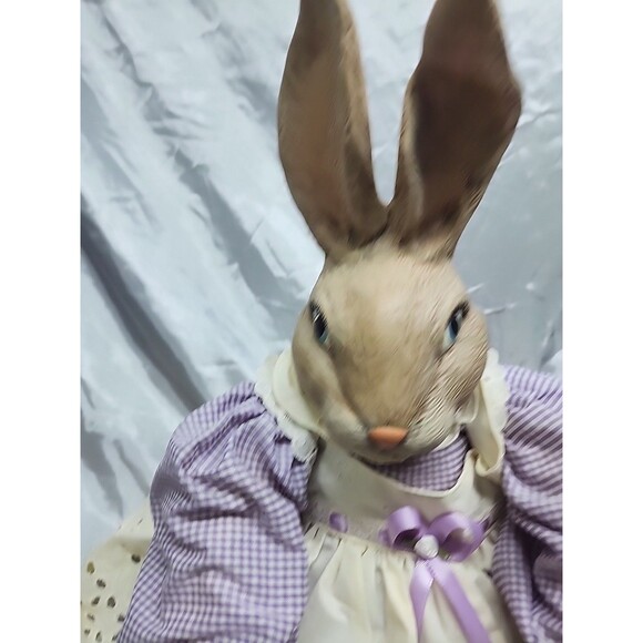 Vtg Shelve Sitter Rabbit Doll 22” Stuffed Body Ceramic Head And  Feet  Farmhouse - Picture 5 of 10